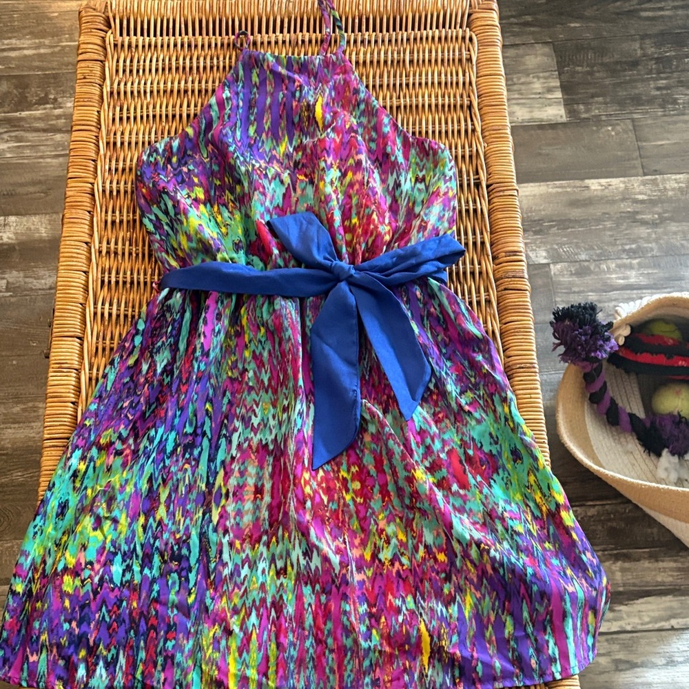 Everly Multicolor Halter Dress with Purple Accents